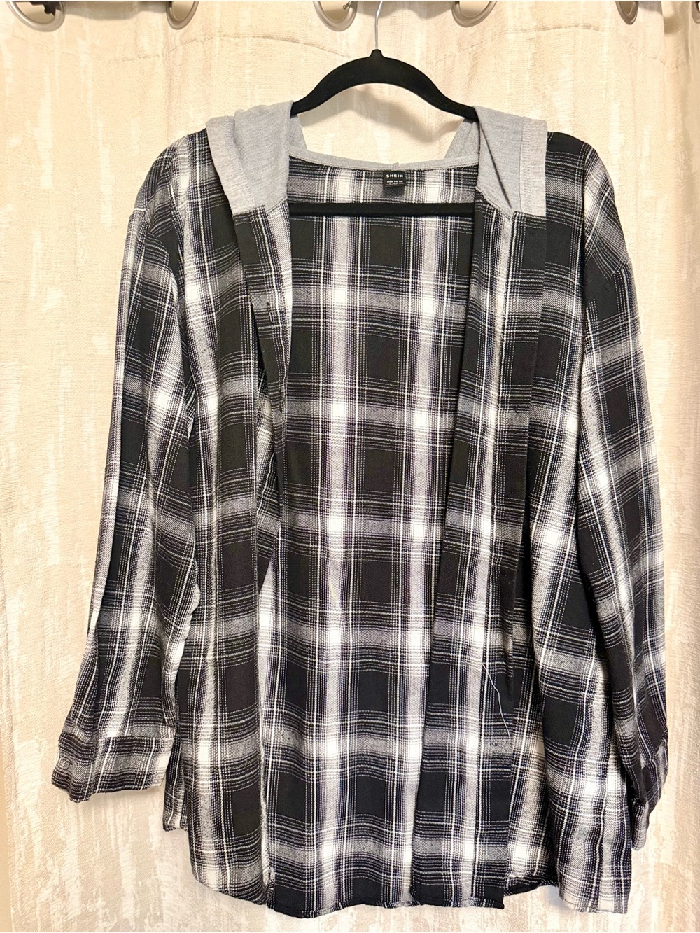 SHEIN Black & White Plaid Hooded Utility Jacket